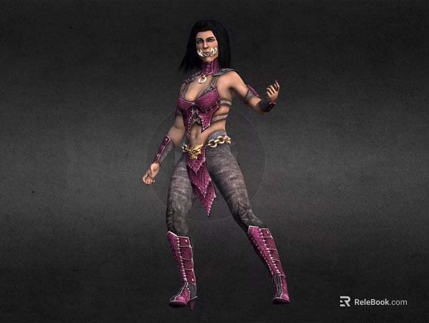 Game Movie Character With Long Black Hair Purple Pink Ornate Outfit And Fantasy Combat Style 3d model 