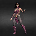Game Movie Character With Long Black Hair Purple Pink Ornate Outfit And Fantasy Combat Style