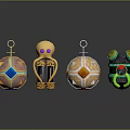 Colorful Decorative Ornaments With Vibrant Shapes And Intricate Designs On Black Surface