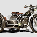 Vintage Motorcycle With Sidecar Brown Seat Classic Headlight And Metallic Body Design