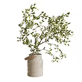 Concrete Vase With Wooden Handle Holding Fresh Green Leaves For Home Decor