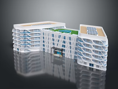 Modern Architectural Model With Green Roof Solar Panels Multiple Floors And Curved Structure 3d model