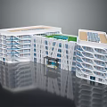 Modern Architectural Model With Green Roof Solar Panels Multiple Floors And Curved Structure