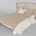 Elegant Double Bed With Wicker Headboard Beige Bedspread and White Pillows 3d model
