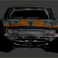 Vintage Gray Two Door Coupe With Orange Stripes And Yellow Rims