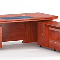 Wooden Executive Office Desk With Brown Finish Side Cabinet And Black Writing Surface