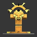 Golden Decorative Fountain Structure With Arched Top Eye Elements And Circular Water Basin