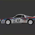 White Race Car With Sponsor Logos Number 23 And Red Blue Stripes