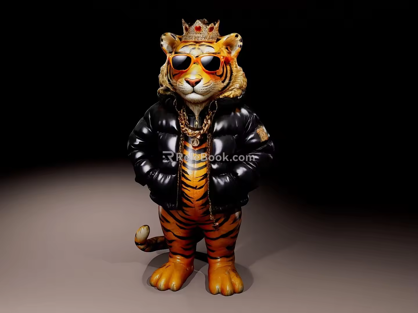 Tiger Doll with Big Gold Chain upbringing Animal Doll Qversion Tiger Hand-held Qversion Tiger Doll Tiger 3d model