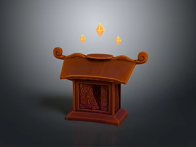 Traditional Roof Ornament With Curved Decorations Carved Panel And Three Glowing Diamond Shapes On Top 3d model