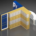 Vibrant Yellow And Blue Photo Check-in Spot With Circular PLAY Sign And Transparent Pillars