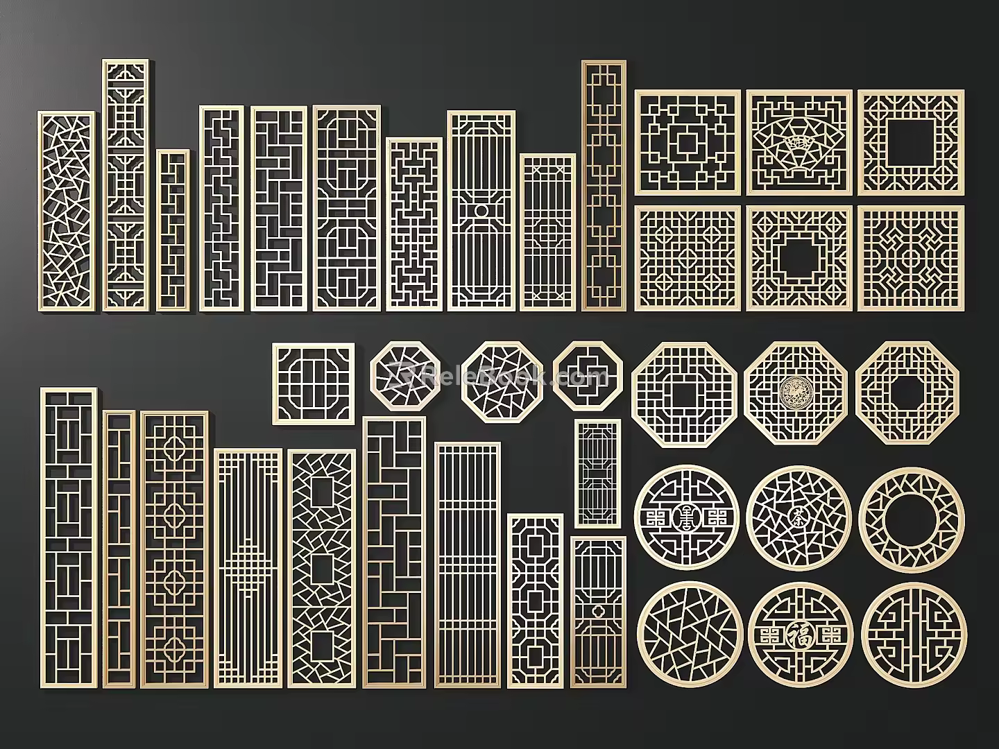 New Chinese-style lattice window grilles hollow partition 3d model