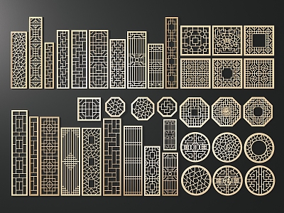 New Chinese-style lattice window grilles hollow partition 3d model