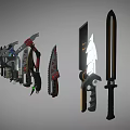 Weapons A Group of Science Fiction Weapons Combination Sword Dagger Axe Tomahawk Cyberpunk stylized low face number low model simple model film and television level 3d model