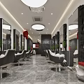 Modern Hair Salon Interior With Mirrors Comfortable Chairs Marble Floor And Lighting