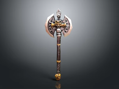 Ornate Decorative Axe With Intricate Metal Head And Gold Accent Handle 3d model