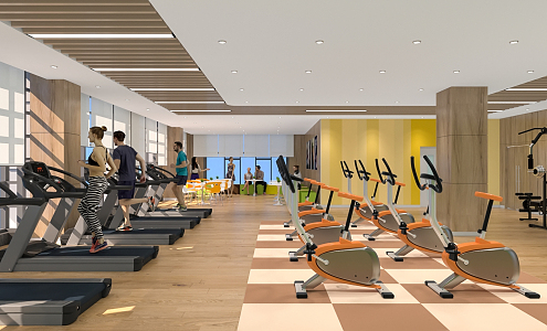 Modern gym second floor exercise room 3d model