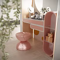 Pink Modern Vanity Table With Stool Mirror Green Plant And Decorative Boxes 3d model