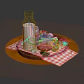 Fresh Milk with Stacked Cookies and Chocolate on Wooden Table with Checkered Cloth