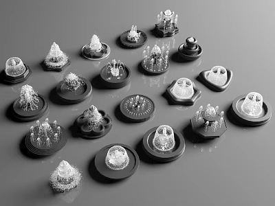 Diverse Small Garden Ornaments With Intricate Designs And Round Bases For Outdoor Decor 3d model