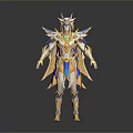 3D Fantasy Winged Warrior With Golden Blue White Armor And Ornate Details