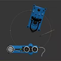 Blue Mechanical Tool With Circular Components And Long Metal Rod On Base 3d model