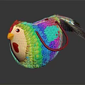 Colorful Woven Chicken Shaped Bag With Rainbow Design And Red Handle