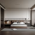 Modern Bedroom Interior With Upholstered Headboard Table Lamps And Floor to Ceiling Windows