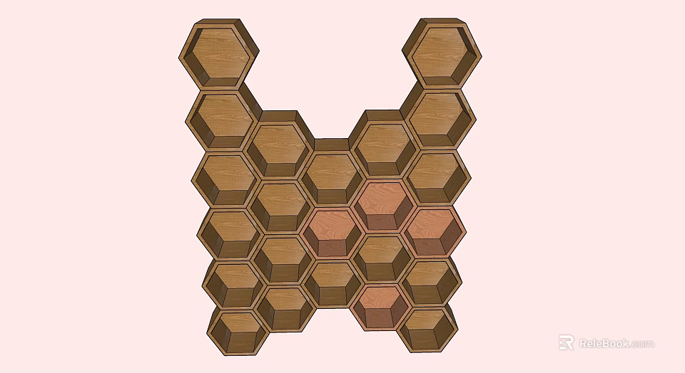 Symmetrical Honeycomb Decorative Cabinet With Hexagonal Structure Brown Tones In Light Pink Background 3d model 
