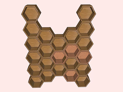 Symmetrical Honeycomb Decorative Cabinet With Hexagonal Structure Brown Tones In Light Pink Background 3d model