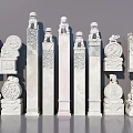 Stone Carved Pillars With Lion Statues And Intricate Decorative Patterns 3d model
