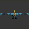 3D Rendered Female Character In Blue Bodysuit With Yellow Hair And Outstretched Arms