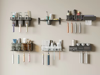 Practical Wall Mounted Bathroom Storage Organizers With Toothbrushes And Daily Wash Items 3d model