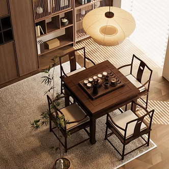 New Chinese Zen Tea Table and Chair Solid Wood Tea Table New Chinese Tea Table Tea Room Tea Table and Chair Tea Tasting Area Tea Cabinet Antique Rack 3d model