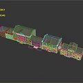 Cartoon Style Row Buildings Scene With Traditional Roofs And Detailed White Facades