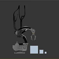 Abstract Metallic Biological Mechanical Structure With Curved Tentacle Like Form And White Cubes