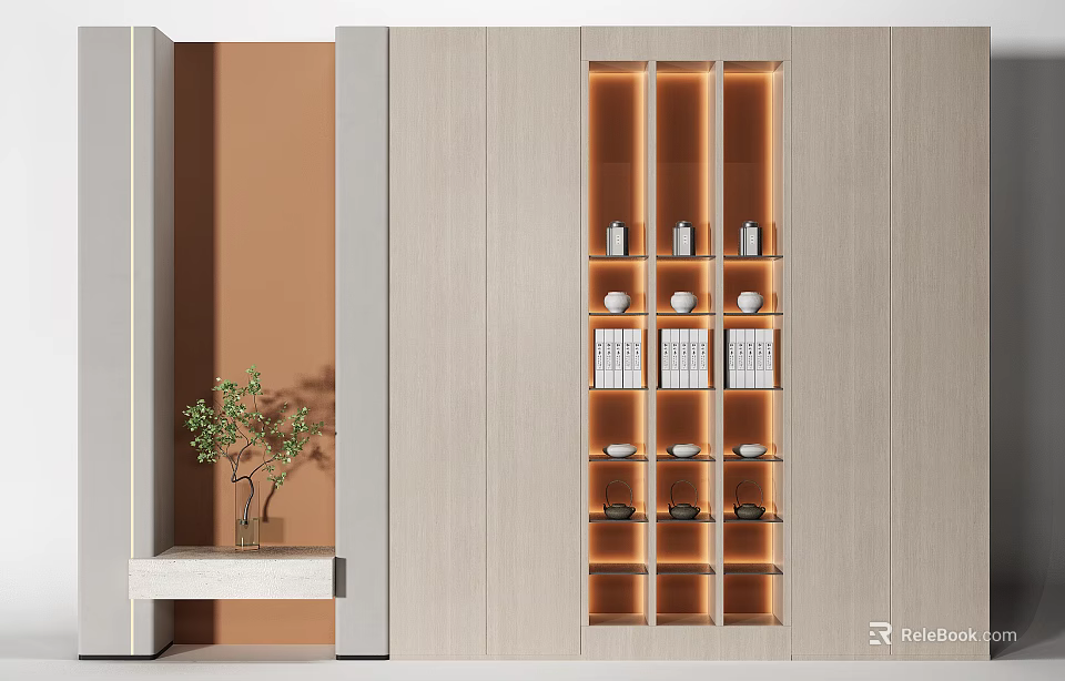 Modern Display Cabinet With Built in Lighting And Shelves For Interior Home Decor 3d model 