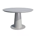 Round Light Wooden Dining Table With Conical Leg And Black Base 3d model