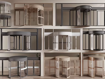 Various Modern Revolving Door Designs With Metal Frames And Glass Panels 3d model