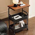 Rolling Storage Shelf With Wooden Top Black Compartments On Wheels For Indoor Organization