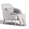 Modern Two Tone Fabric Leisure Chair With Wooden Legs Decorative Pillow And Striped Throw Blanket