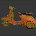 Vintage Red Scooter With Classic Design And Brown Leather Seat