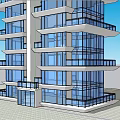 Modern High Rise Apartment Building with Glass Curtain Walls and Balconies Exterior Design