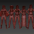 Five Female Characters in Various Outfits Standing with Different Style Costumes and Long Boots