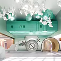 Colorful Kindergarten Interior Design With Green Structures Ceiling Lights And Play Tunnels