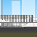 Modern Sales Office Building With Glass Facade Plaza And Illuminated Entrance Landscaping