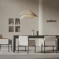 Modern Minimalist Table And Chair Set With Pendant Light And Wall Mounted Shelves