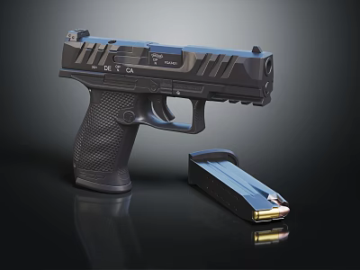 Black Modern Tactical Handgun With Textured Grip And Detachable Magazine 3d model