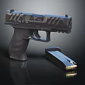 Black Modern Tactical Handgun With Textured Grip And Detachable Magazine