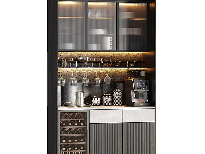 Modern Luxury Home Wine Cabinet With Warm LED Light And Multi Functional Storage Space 3d model
